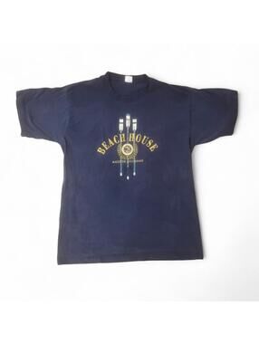 Vintage Fruit of the Loom Made in USA Navy Blue Beach House T-Shirt – Size XL